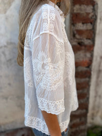 Audette - Elegant Embroidered Lace Blouse in White