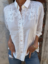 Audette - Elegant Embroidered Lace Blouse in White