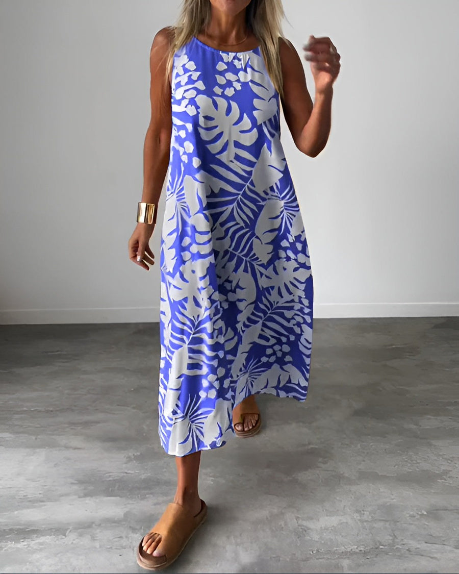 Audrey Elegant Sleeveless Dress in Blue
