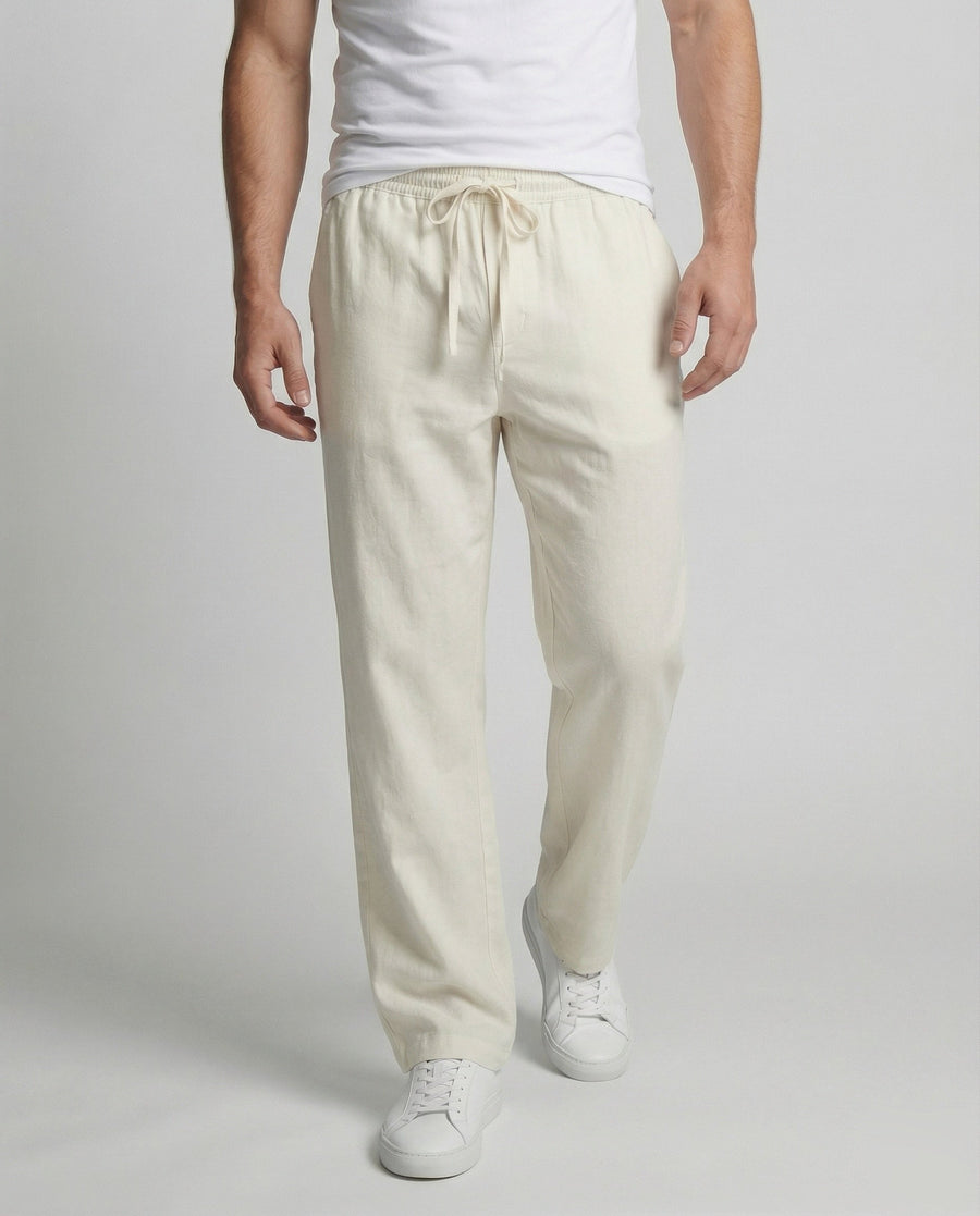 August Linen Trousers with Drawstring Waist and Side Pockets