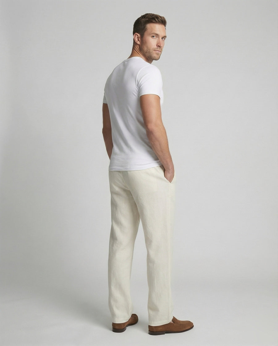 August Linen Trousers with Drawstring Waist and Side Pockets