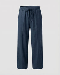 August Linen Trousers with Drawstring Waist and Side Pockets in Grey