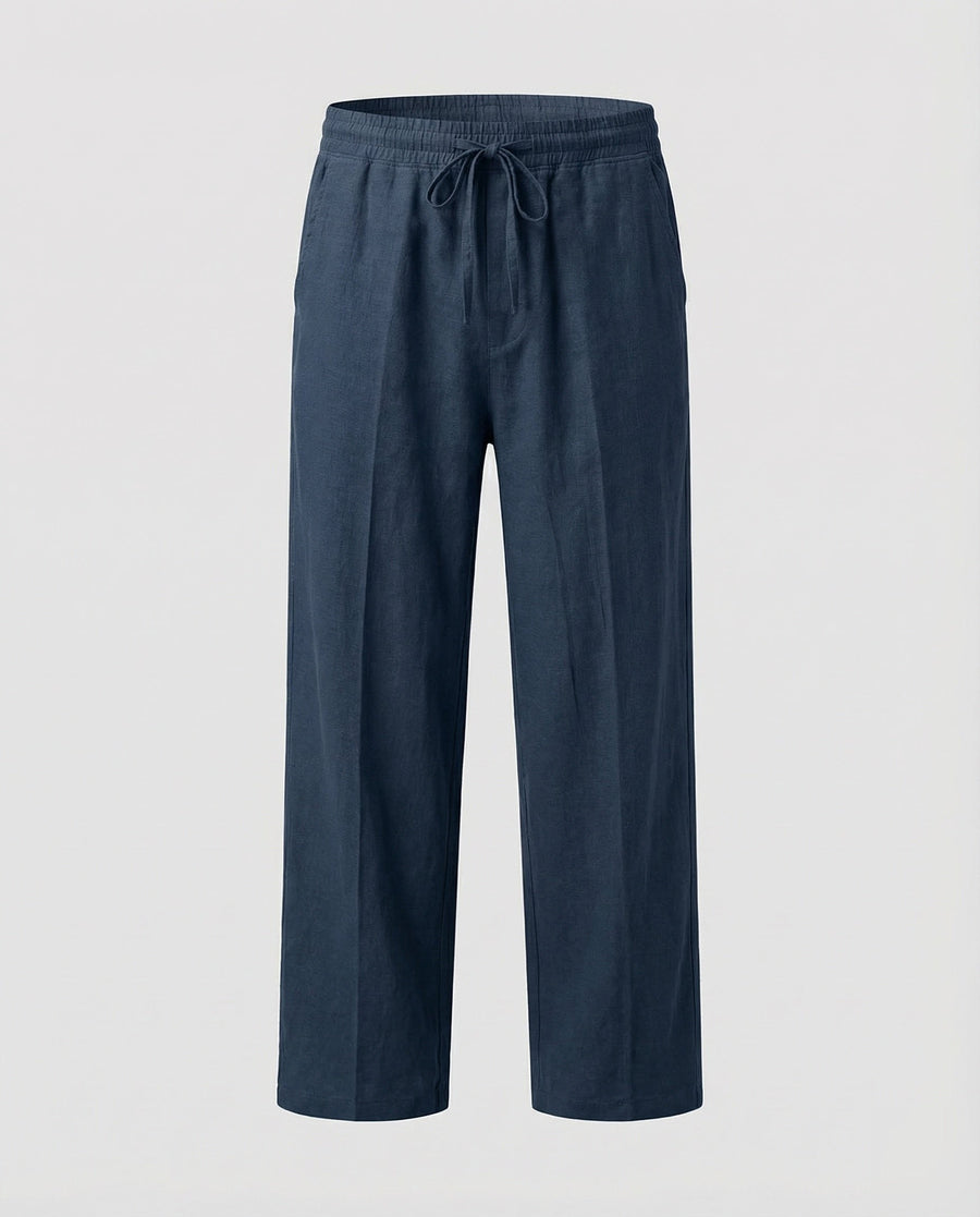 August Linen Trousers with Drawstring Waist and Side Pockets in Grey