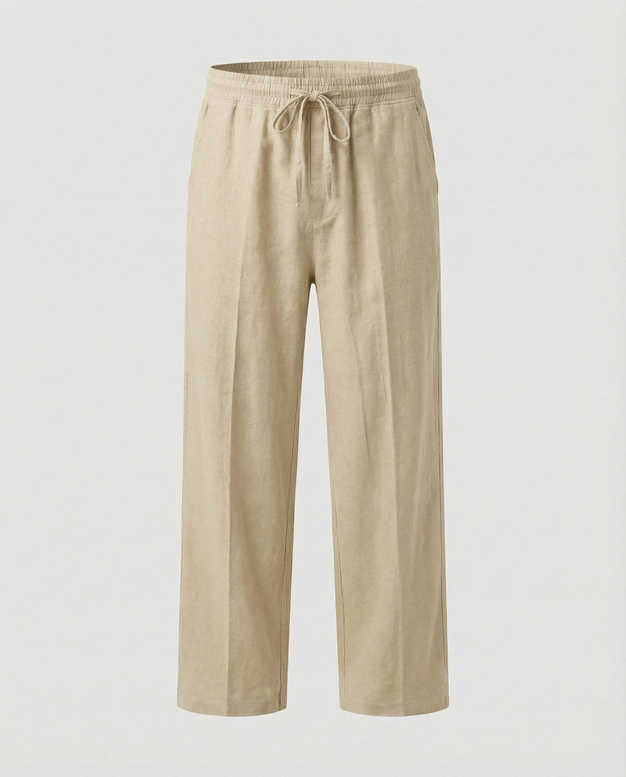 August Linen Trousers with Drawstring Waist and Side Pockets in Multicolour