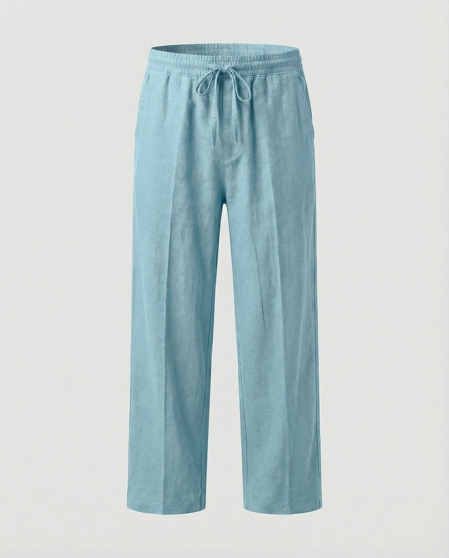 August Linen Trousers with Drawstring Waist and Side Pockets in White