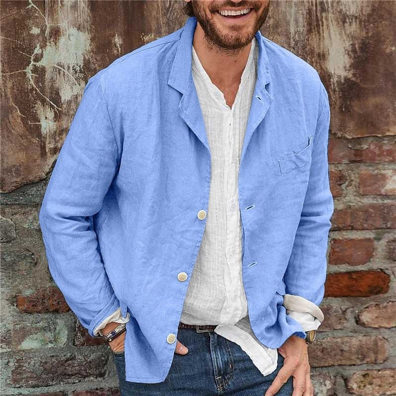 Augustin Casual Linen Jacket with Pockets in Blue