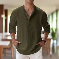 Augustin Shirt with V-Neck in Dark Green