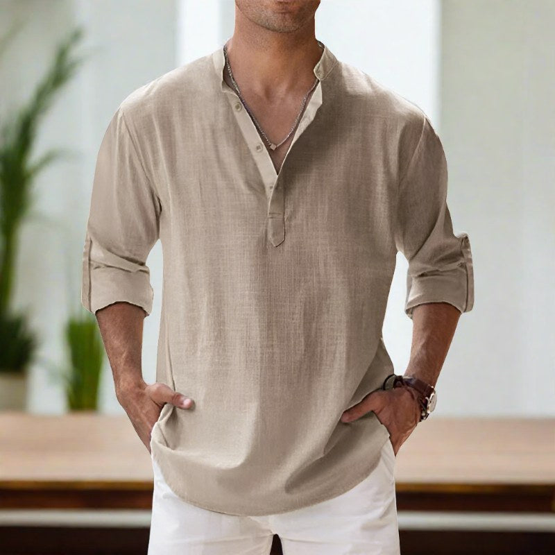Augustin Shirt with V-Neck in Khaki