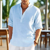 Augustin Shirt with V-Neck in Light Blue