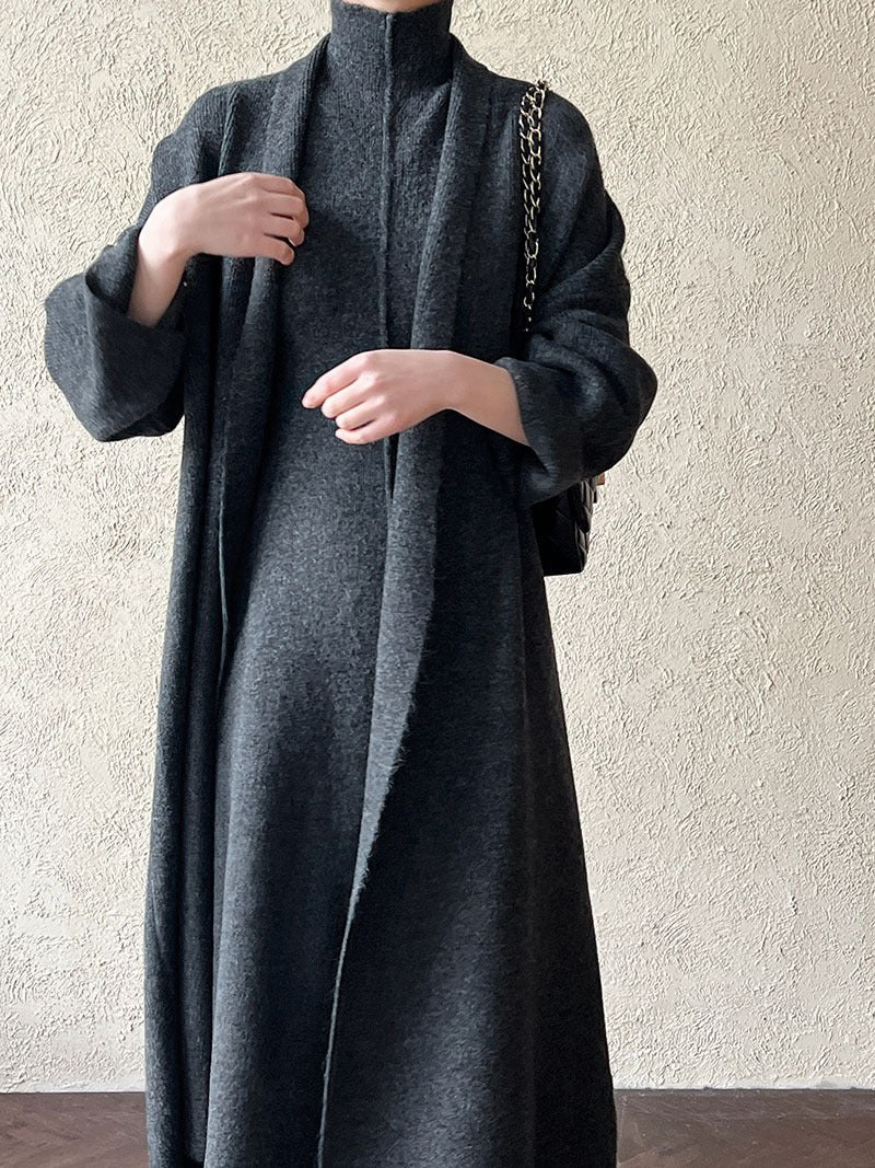 Aurelia Elegant Knit Coat in Dark Grey