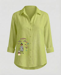Aurelia Linen Shirt in Avocado Green