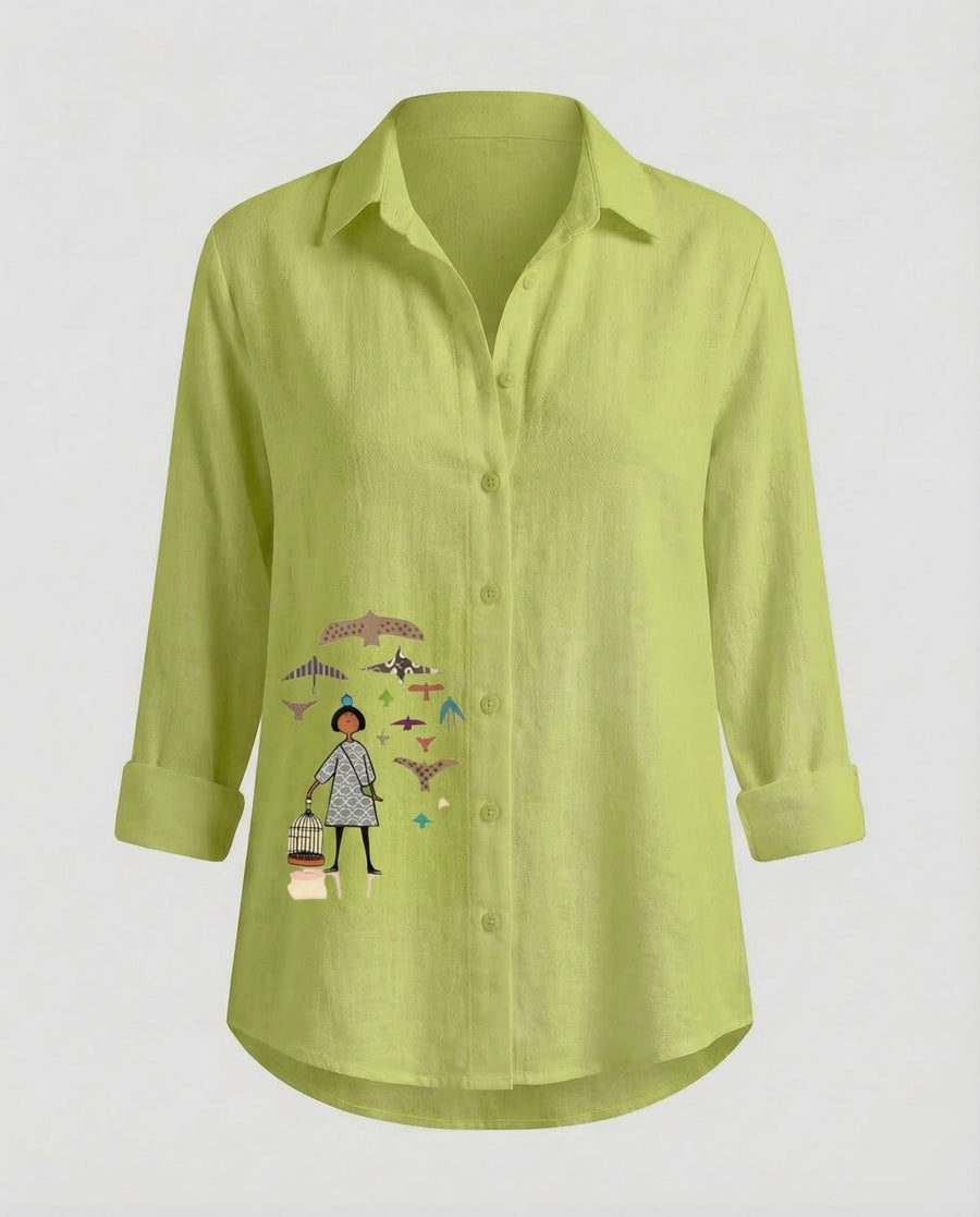 Aurelia Linen Shirt in Avocado Green