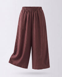 Aurelia Linen Trousers with Elastic Waist in Dark Red