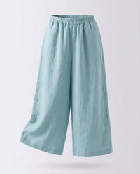 Aurelia Linen Trousers with Elastic Waist in Light Blue