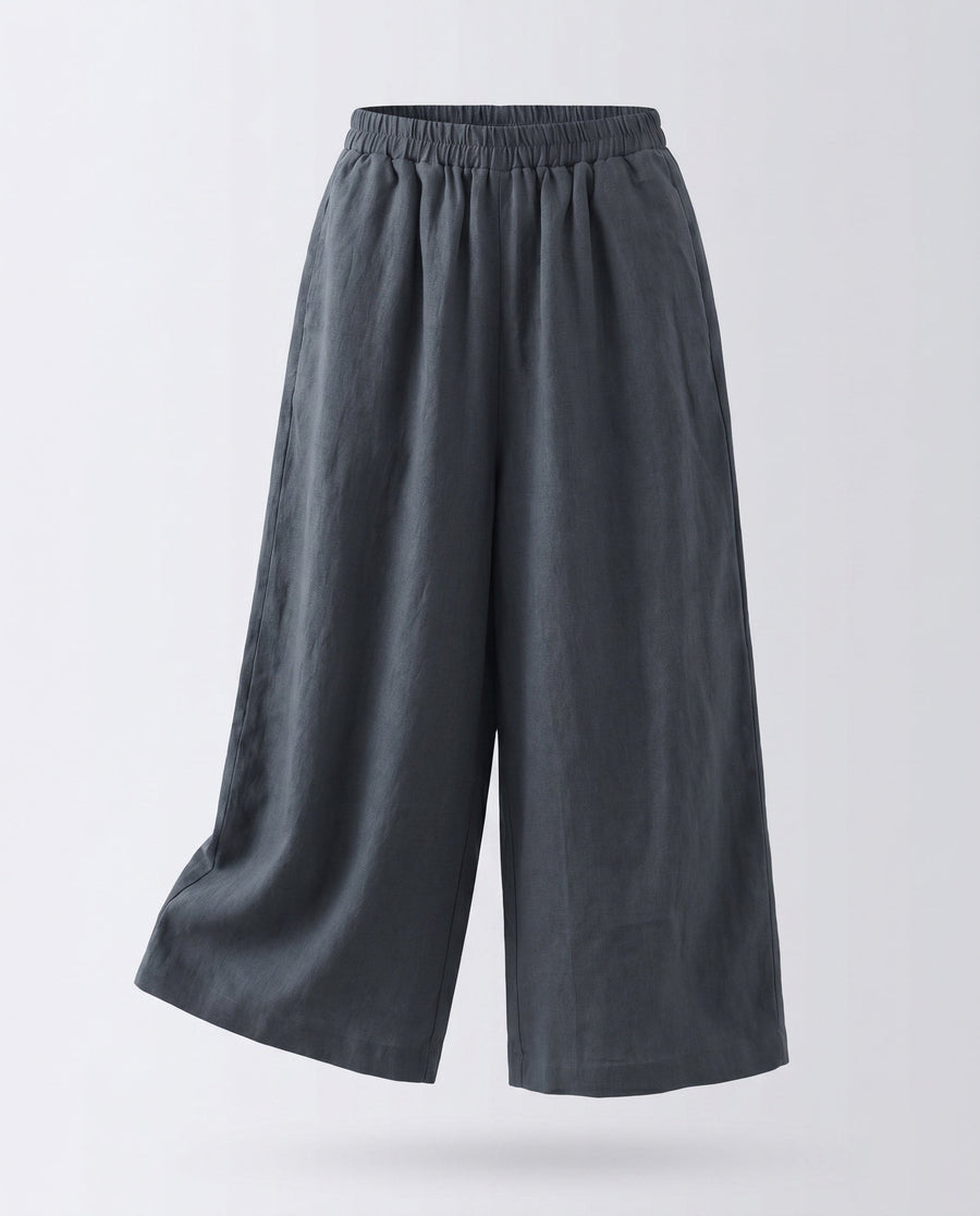 Aurelia Linen Trousers with Elastic Waist in Navy