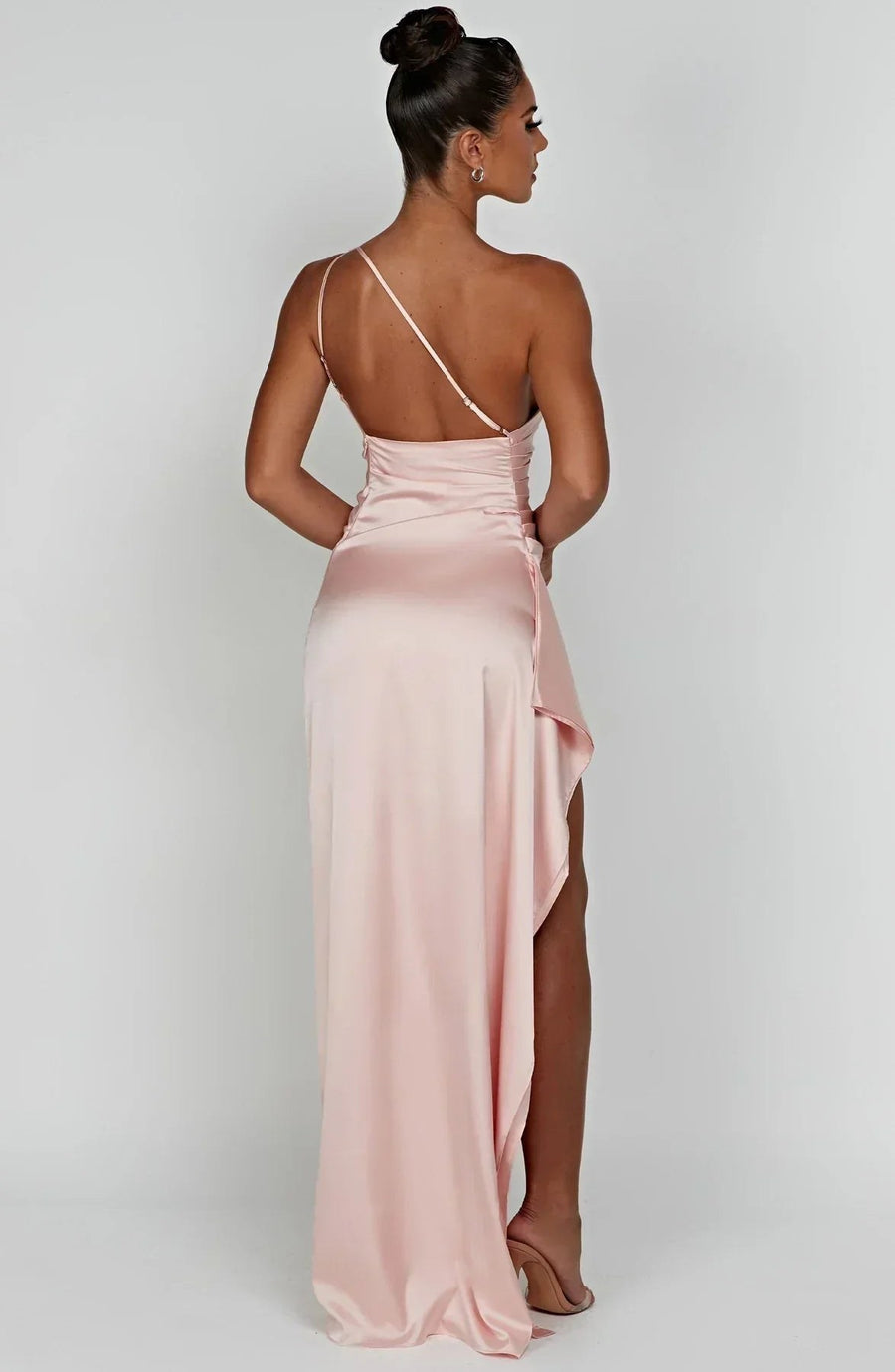 Aurelia Satin Dress with Side Split and Pleated