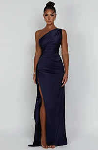 Aurelia Satin Dress with Side Split and Pleated