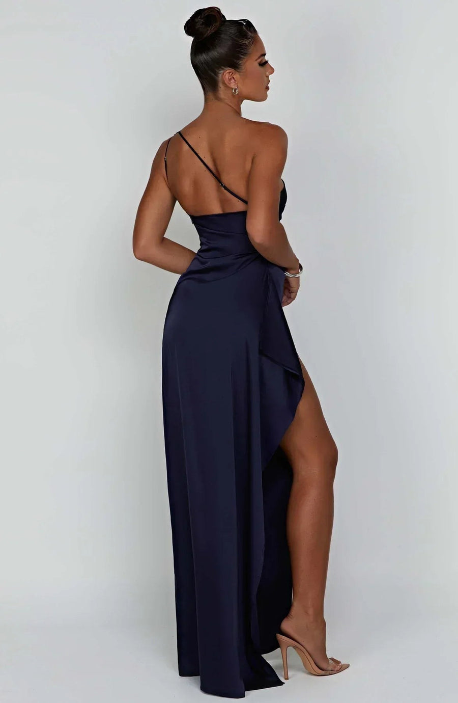 Aurelia Satin Dress with Side Split and Pleated