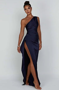 Aurelia Satin Dress with Side Split and Pleated