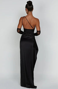 Aurelia Satin Dress with Side Split and Pleated