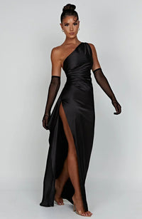 Aurelia Satin Dress with Side Split and Pleated
