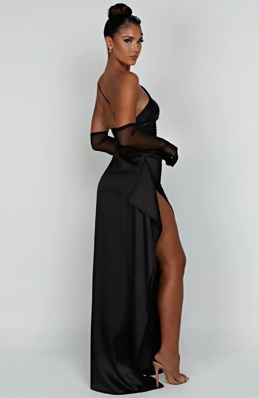 Aurelia Satin Dress with Side Split and Pleated