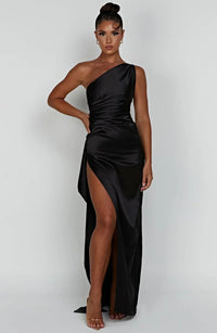Aurelia Satin Dress with Side Split and Pleated