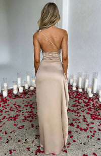 Aurelia Satin Dress with Side Split and Pleated