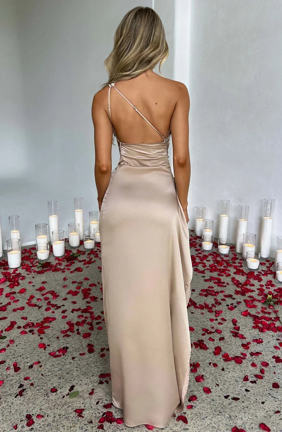 Aurelia Satin Dress with Side Split and Pleated