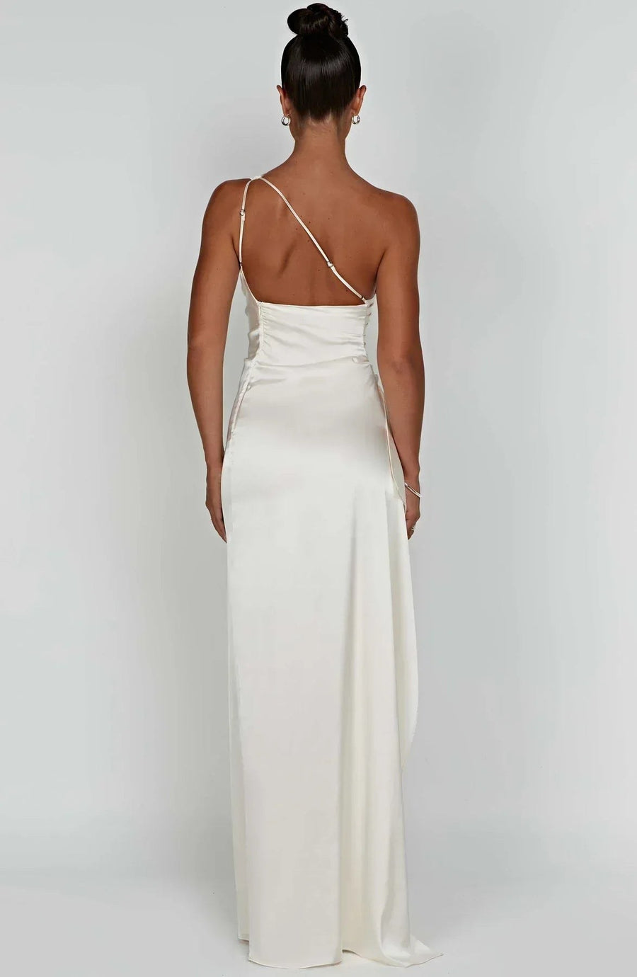 Aurelia Satin Dress with Side Split and Pleated