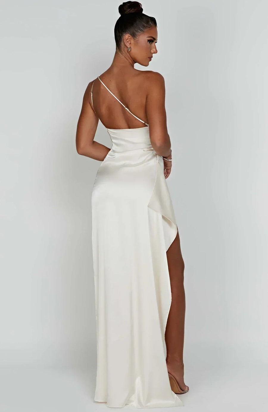 Aurelia Satin Dress with Side Split and Pleated