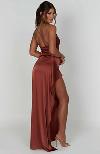 Aurelia Satin Dress with Side Split and Pleated
