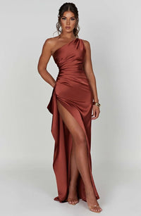 Aurelia Satin Dress with Side Split and Pleated