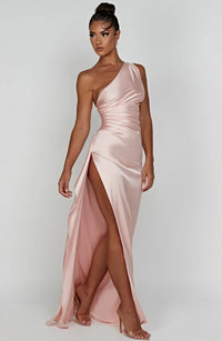 Aurelia Satin Dress with Side Split and Pleated