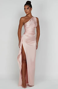 Aurelia Satin Dress with Side Split and Pleated