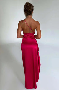 Aurelia Satin Dress with Side Split and Pleated