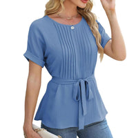 Aurora Blouse with Pleated in Blue