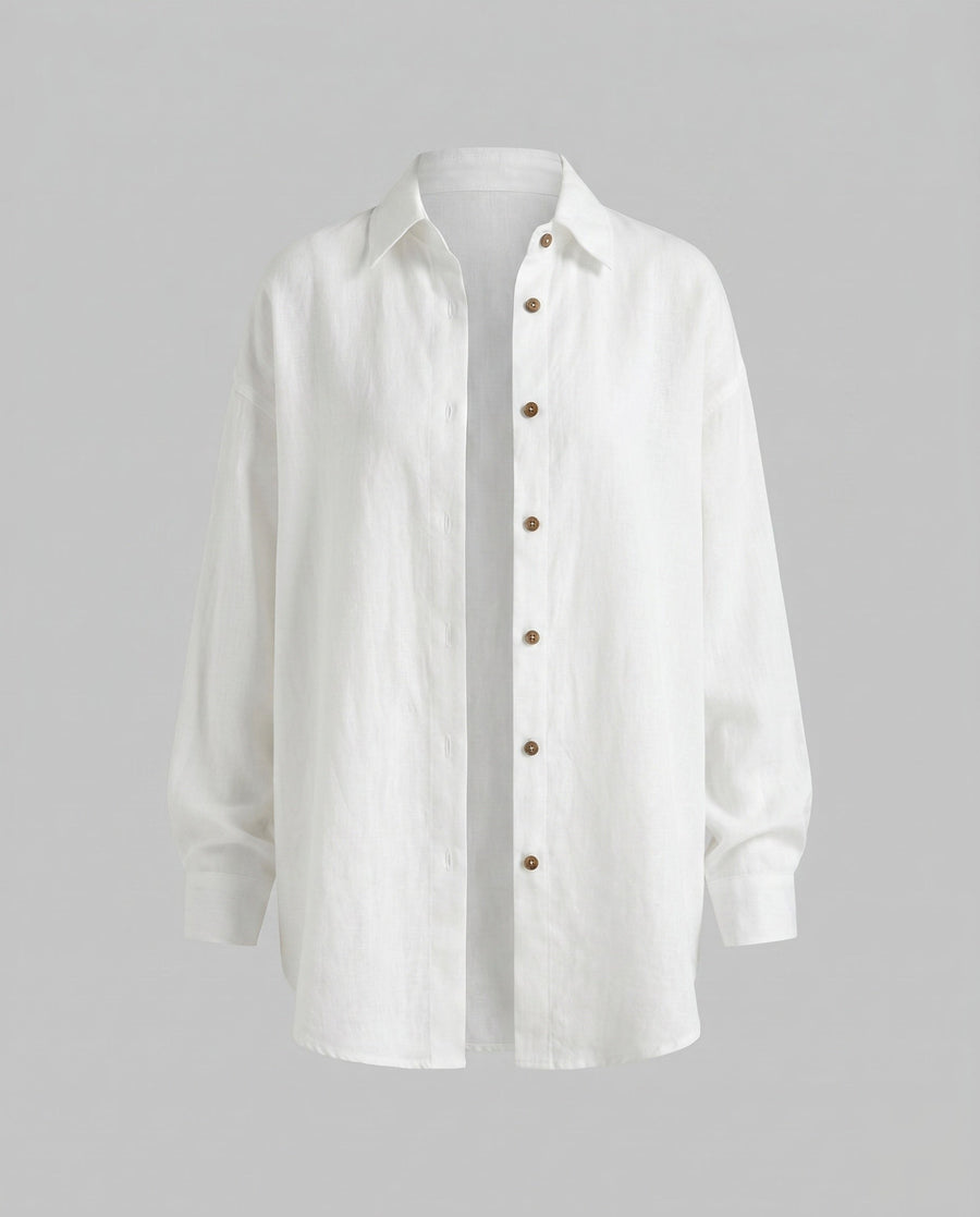 Aurora Elegant Linen Blouse with Oversized in White