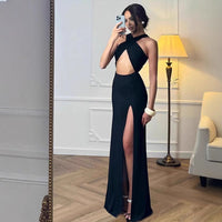 Aurora Elegant Maxi Dress with Side Split in Black