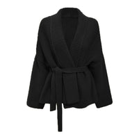 Aurora Knit Cardigan with Belted in Black