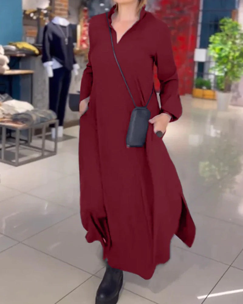 Aurora Maxi Dress with Pockets in Wine Red