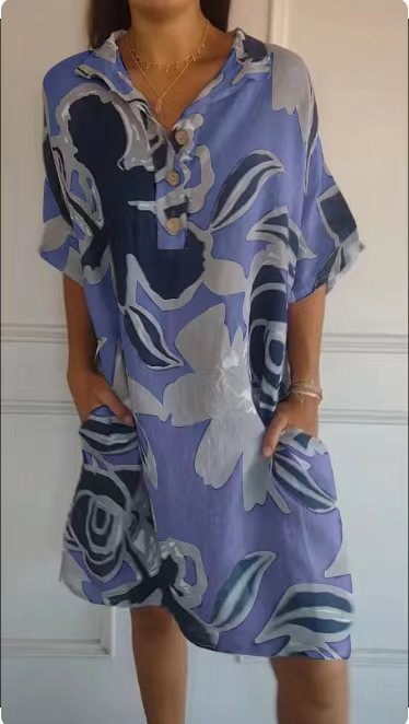 Ava Airy Dress with Pockets in Blue