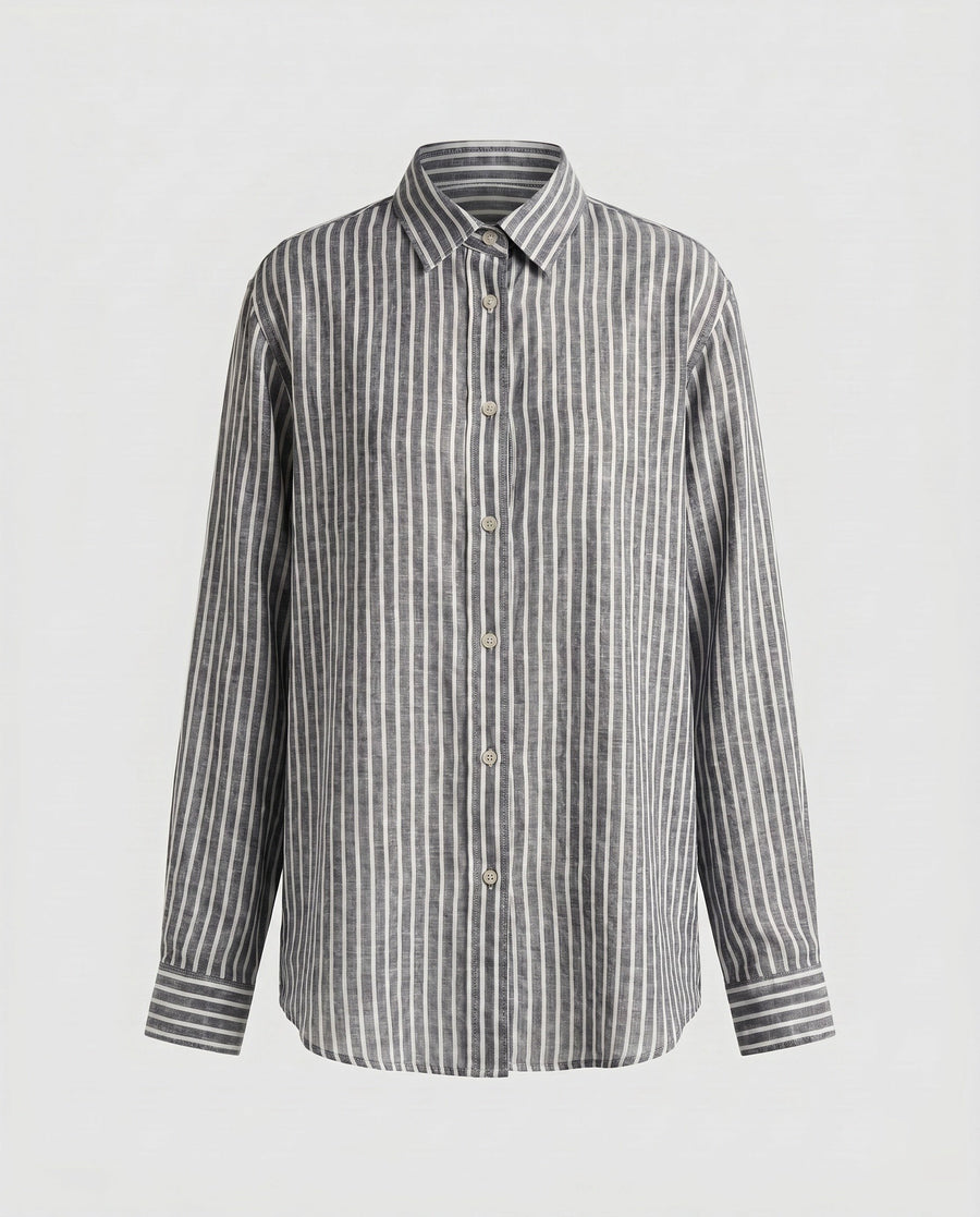 Ava Casual Linen Blouse in Black