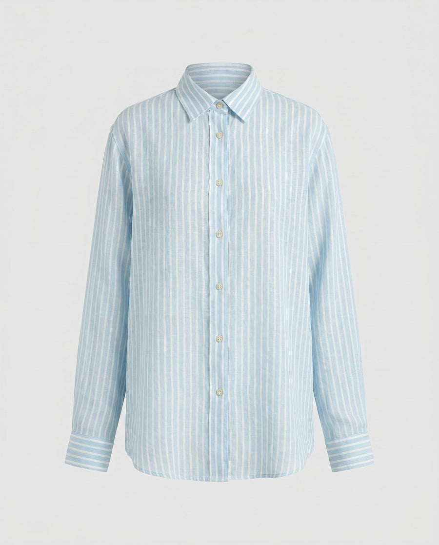Ava Casual Linen Blouse in Blue