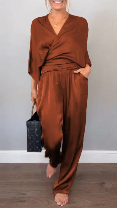 Ava Elegant Two Piece Set in Light Brown