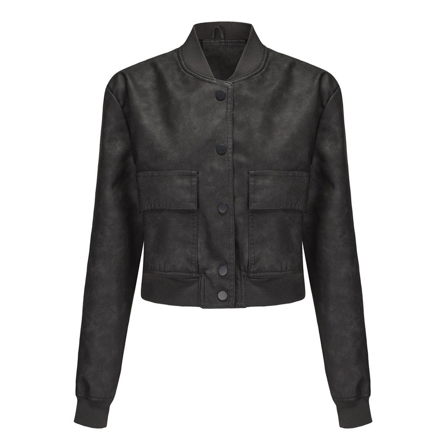 Ava Leather Jacket with Pockets in Black
