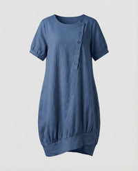 Ava Linen Dress with Pockets in Blue