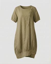 Ava Linen Dress with Pockets in Olive Green