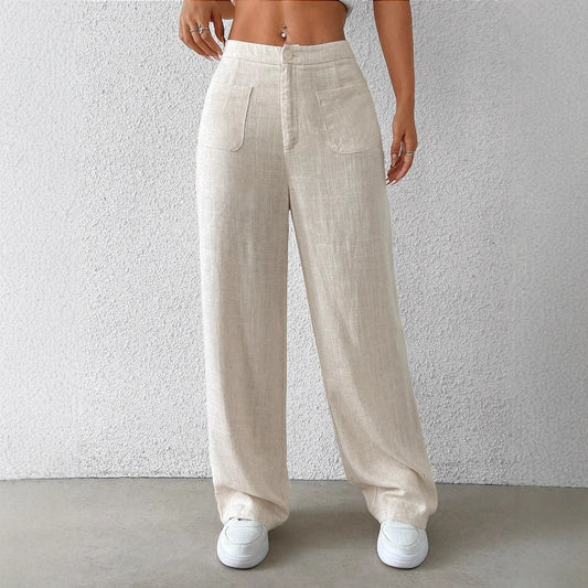 Ava Linen Trousers with Elastic Waist and Pockets