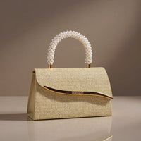 Ava Sequin Pearl Clutch in Gold
